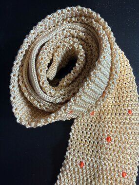 Biella G. Vasta Collezioni Silk Knit Tie Italy in Pale Yellow with Red Dots